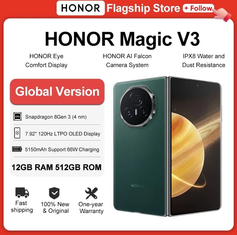 HONOR Magic V3 Global Version 5G Foldable Smartphone Snapdragon 8 Gen 3 7.92
