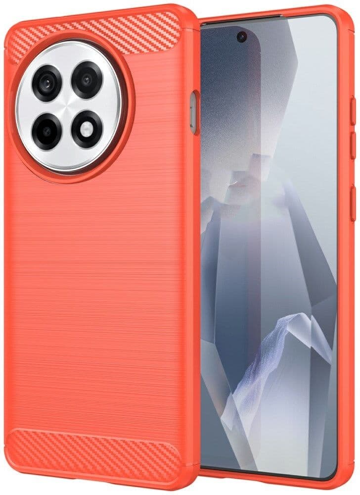 EIDERWOOD OnePlus 13R Brushed Carbon Fiber Fleksibelt Plastik Bagside Cover - Rød