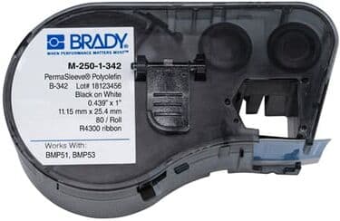 Brady M-250-1-342 fita termo retrátil fita preto sobre branco 11,15 mm x 25,78 mm
