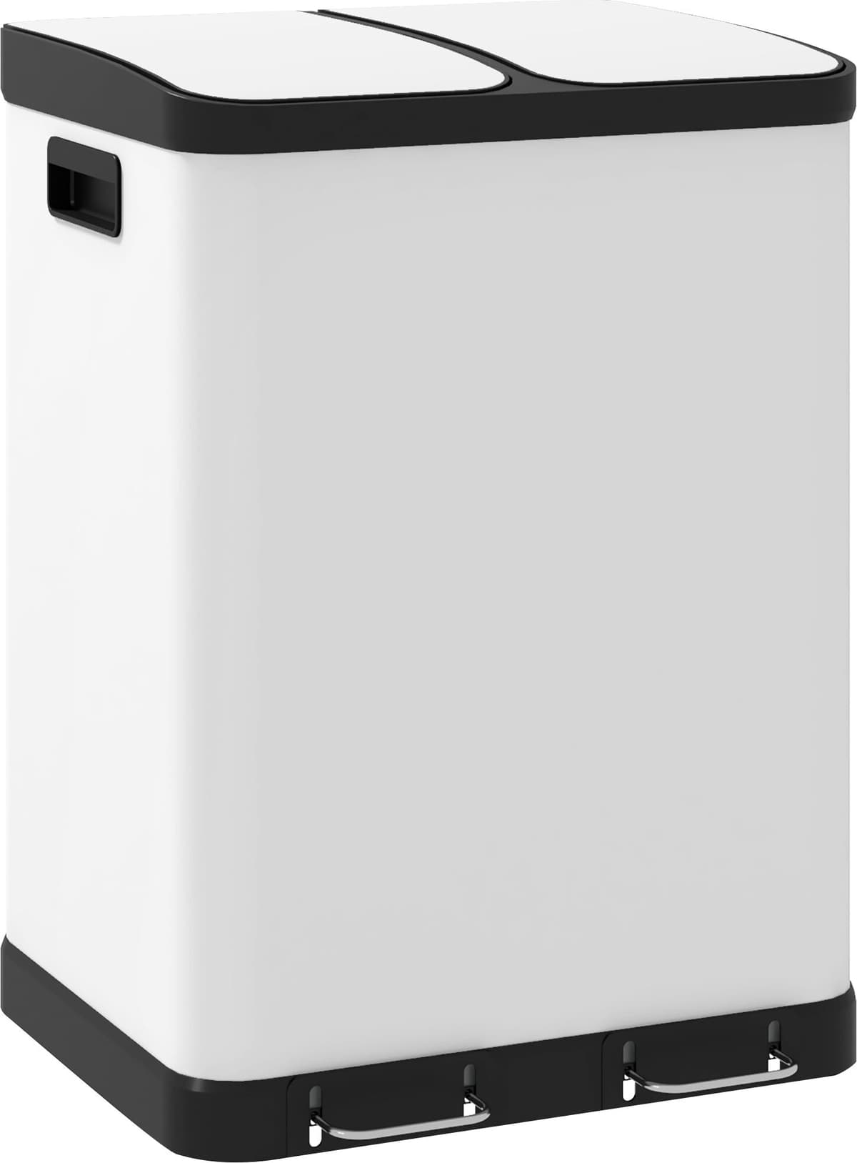 Homcom Bidone da Cucina 2 x 30L con pedale in acciaio inossidabile, 2 scomparti, coperchio a chiusura morbida, 60L, bianco