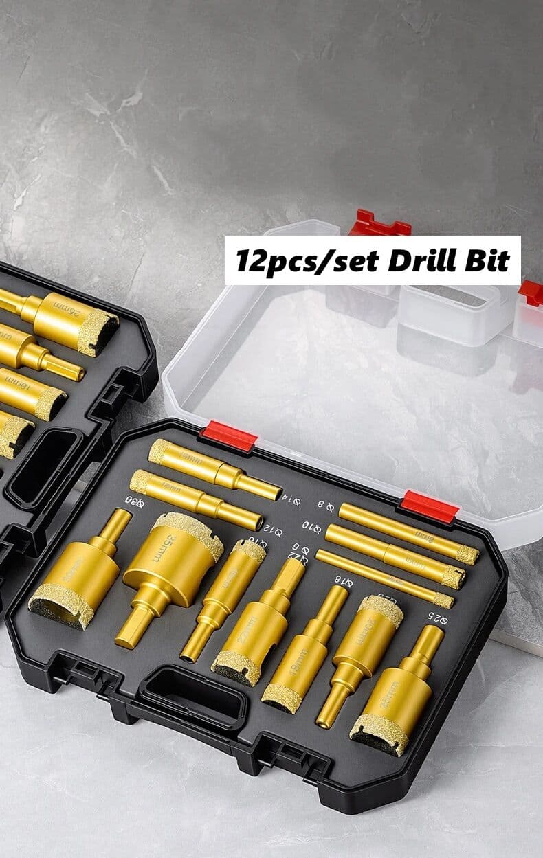 NIUXIANG 12pcs Diamond Drill Bit Set for Glass, Marble & Stone - 6-35mm Hole Saw Kit with Hand Tools, Granite, Tile, Ceramic