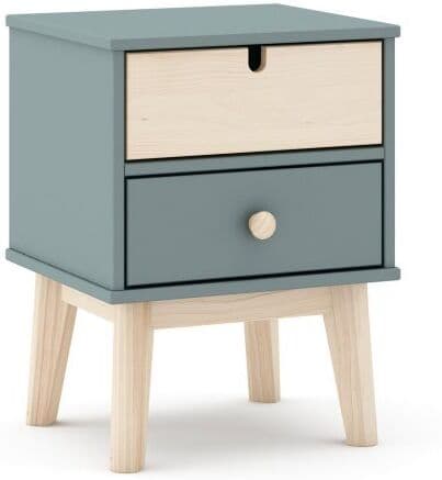 duehome Mesita de noche de 2 cajones y patas 40x51,3 cm Misty Cloud - Verde Salvia - Oak Soft