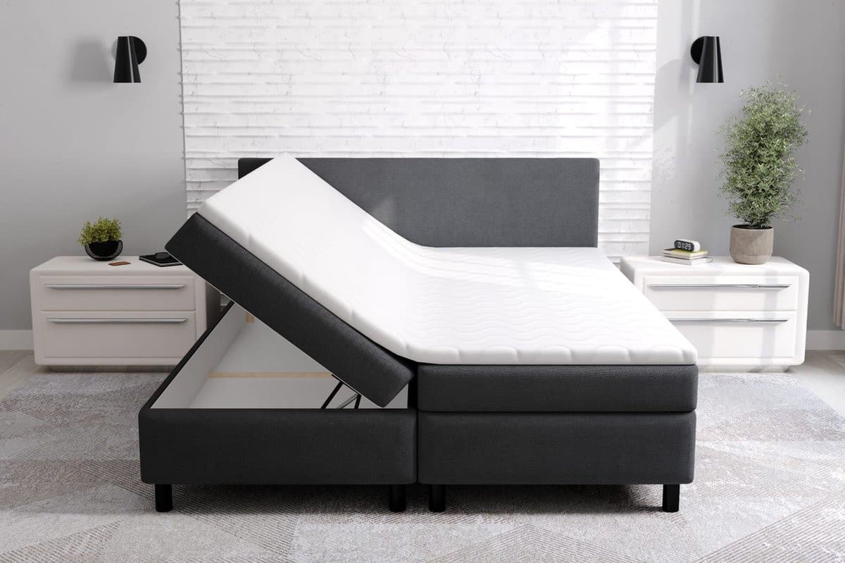 Erolla Boxspring compleet met opbergruimte, zwart stof, 140x200 cm