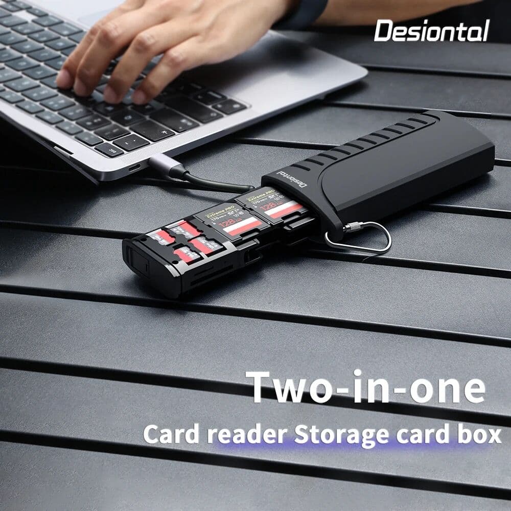NONE All-in-One Memory Card Storage Box with Card Reader   Protective Hard Case for SD TF Cards, Outdoor Travel Friendly