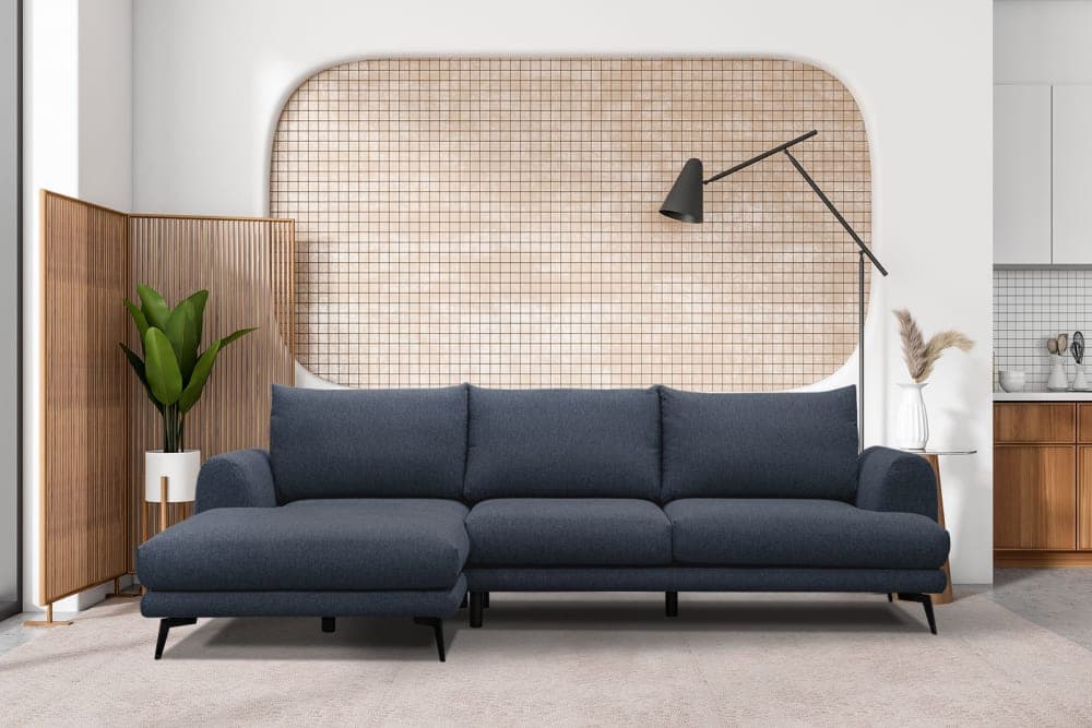 Wozimo Canapé d'angle gauche 4 places tissu bleu foncé