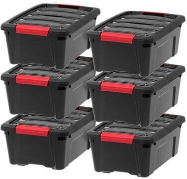 IRIS 12 Quart Stack & Pull Box, 6 Pack, Black