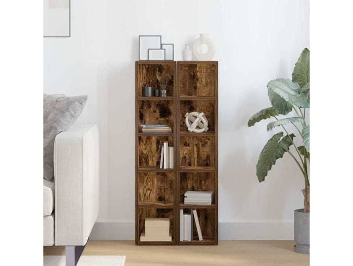 Meuble vinyle VENTE FLASH - Meuble de rangement Armoires à CD - 2 pcs Chêne fumé 21x16x93 5 cm Bois d'ingénierie @70640872