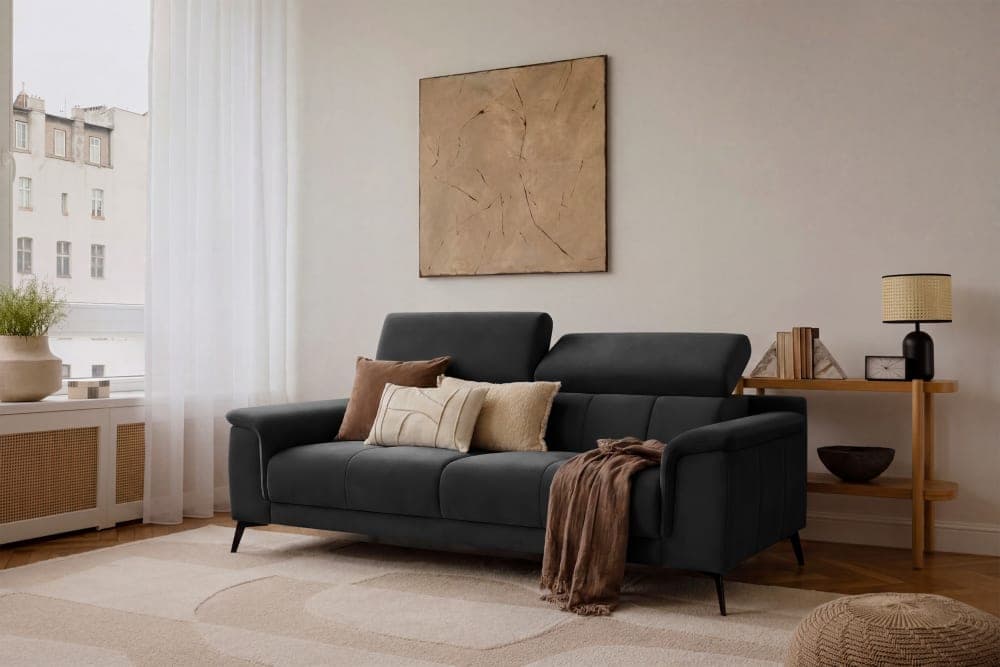 Wozimo Canapé 3 places, tissu velours noir