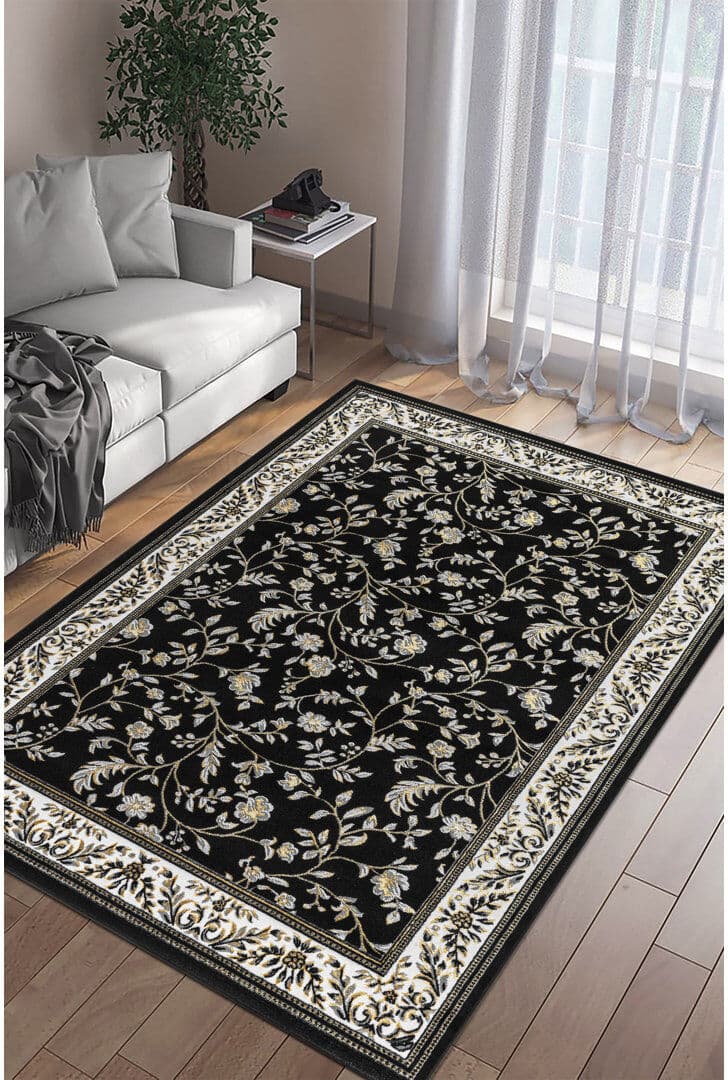 ClassicLiving Marco Black Traditional Floral Area Rug – Luxury Living Room, Bedroom & Hallway Carpet – Classic Oriental Pattern Floor Mat Black Rectangle 160 x 230cm