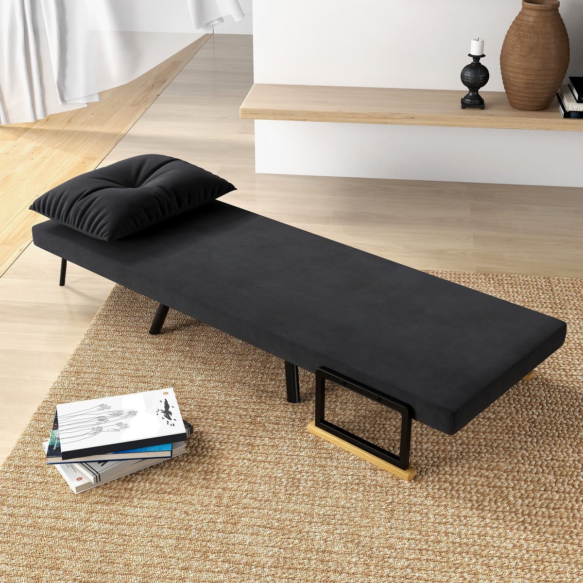 Altro Poltrona Letto 3 In 1 Con Schienale Reclinabile In 5 Posizioni E Cuscino, 63x73x81 Cm, Nero