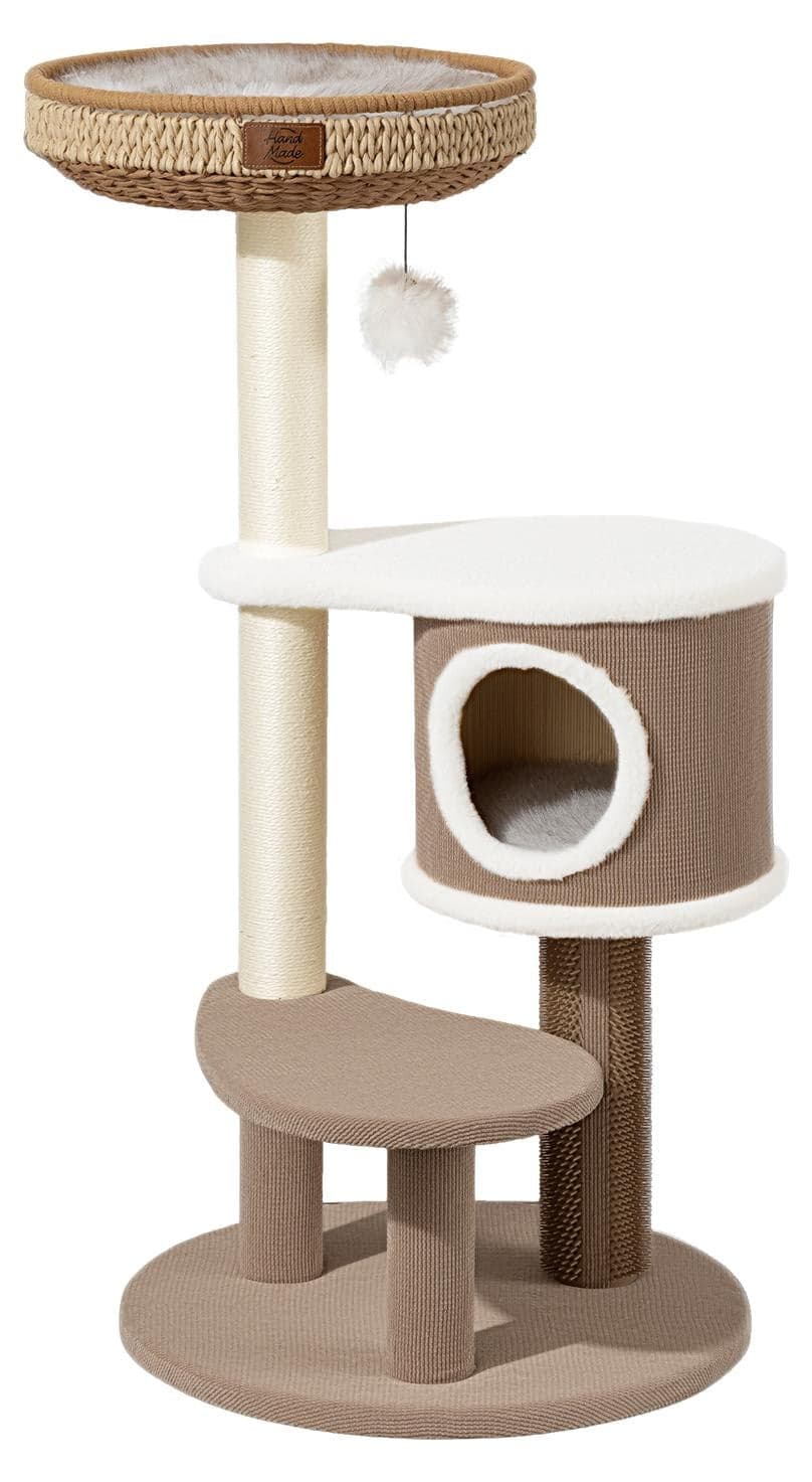 Fudajo Forest Lodge kattenboom met kattenhuis, kattenbed en massage-element, beige, Hoogte: 117 cm