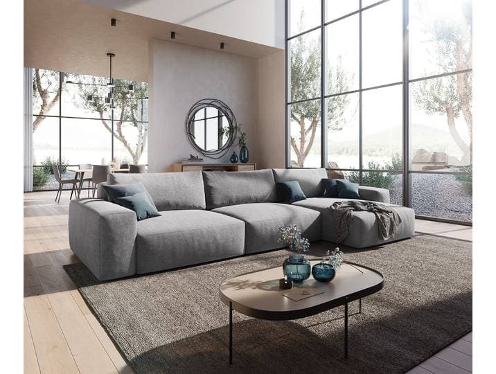 Canapé d'angle Lanzo XL 380x180 cm Microfibre Gris Recamière variable