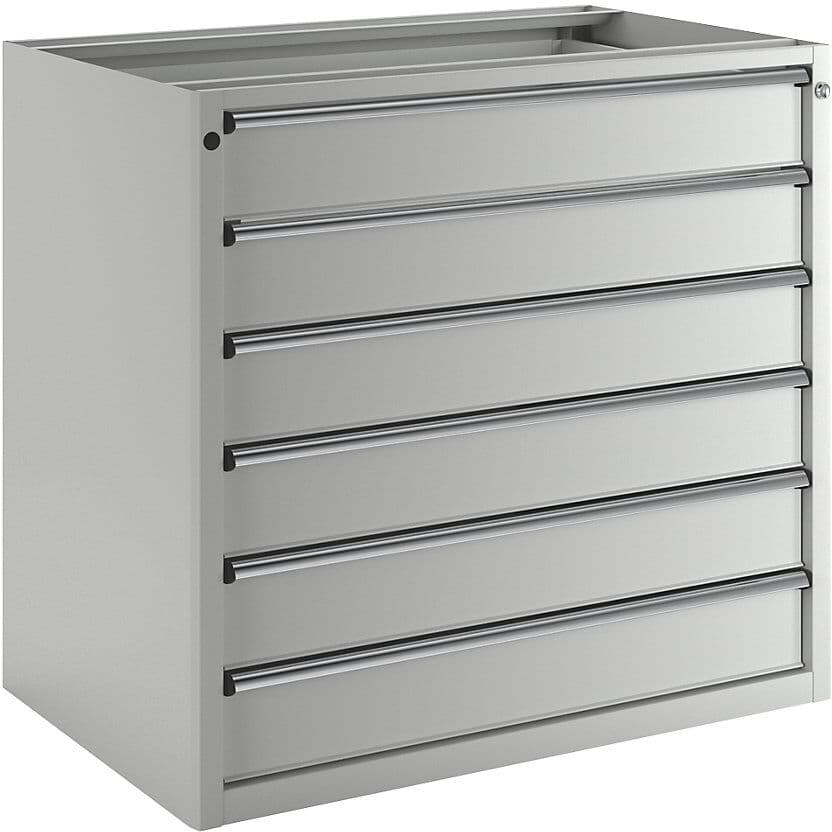 Schubladenschrank ohne Platte, Breite 1060 mm, Schubladentraglast 200 kg, 6 Schubladen à 150 mm, Front lichtgrau ANKE