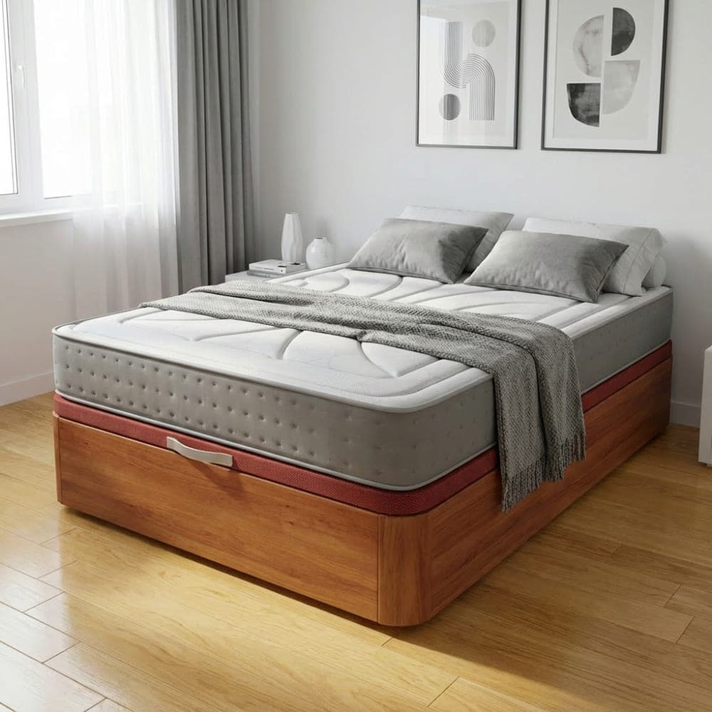 BEZEN Pack canapé madera cerezo + colchón visco 150x200 cm