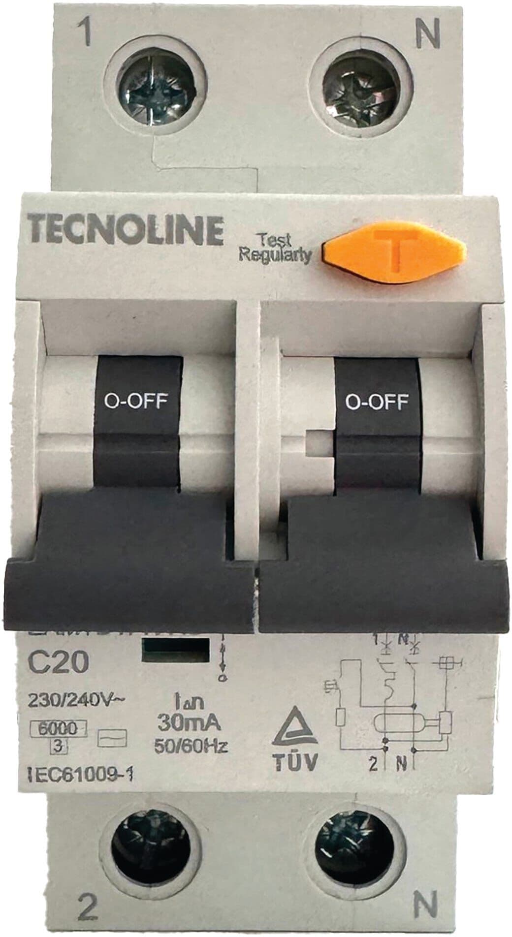 Tecnoline INTERRUTTORE MAGNETOTERMICO  DIFFERENZIALE 1P+N 10A 6KA 30mA TIPO AC 2 MODULI