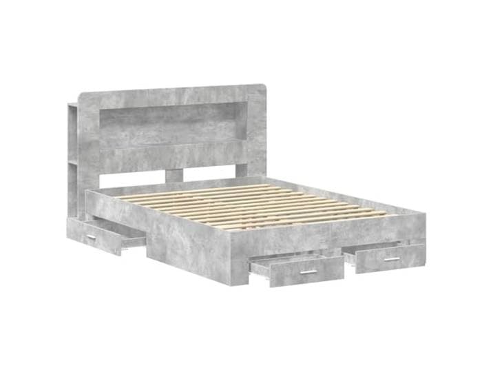 SKTQYQO Bettgestell, grau, Zement, 160 x 200 cm Technisches Holz, integrierte Schubladen, Kopfteil Schrank, einfache Montage