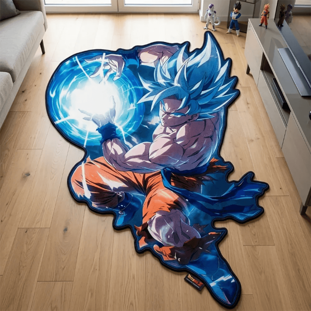 Bandai Dragon Ball Super Blue Goku Anime Rug, Non Slip Floor Mat, Bedroom Gaming Room Home Decor, Collectible Gift for Anime Fans