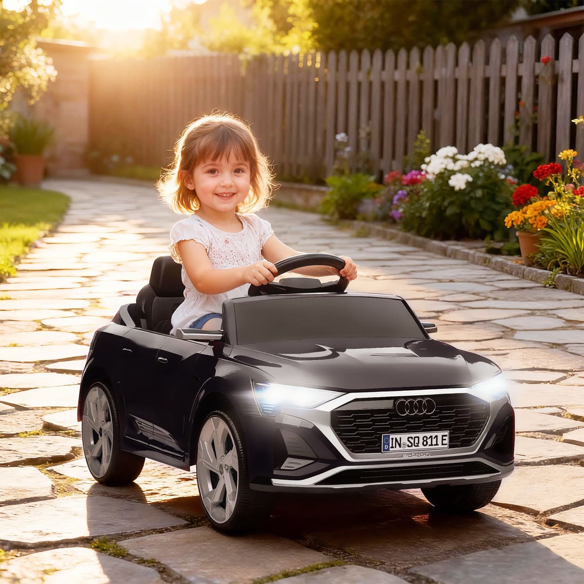 Aiyaplay Auto elettrica per bambini, 12V Audi Q8 etron Sportback, 3-5 km/h, telecomando, fari, musica, Nero   Aosom Italy