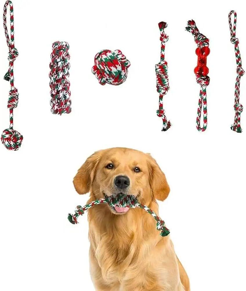 NONE 6-Piece Christmas-Themed Dog Rope Toys: Knotted Chew Toys for Dental Care – Perfect for Dogs & Cats, Healthy and Fun Chew Bundle