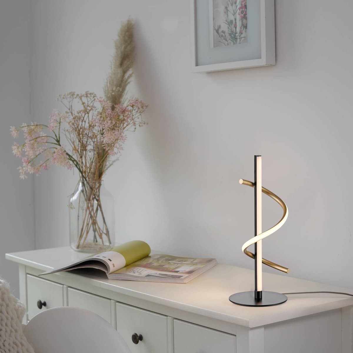 JUST LIGHT. GmbH Emanda LED-es asztali lámpa, vas, fekete-réz, dimmelhető, Fekete, Nappali / Étkező, fém, Modern