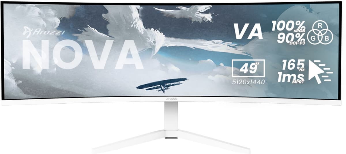 Arozzi Nova 49" Curved Va 5120x1440 165 Hz Gaming Skjerm - Hvit