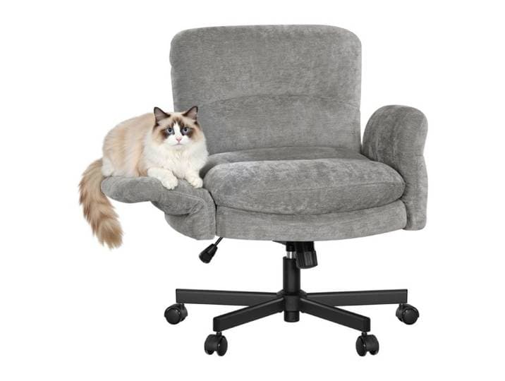 WOLTU Chaise de Bureau avec Accoudoirs Réglables sur 5 Niveaux Double Coussin d'Assise Chenille Gris