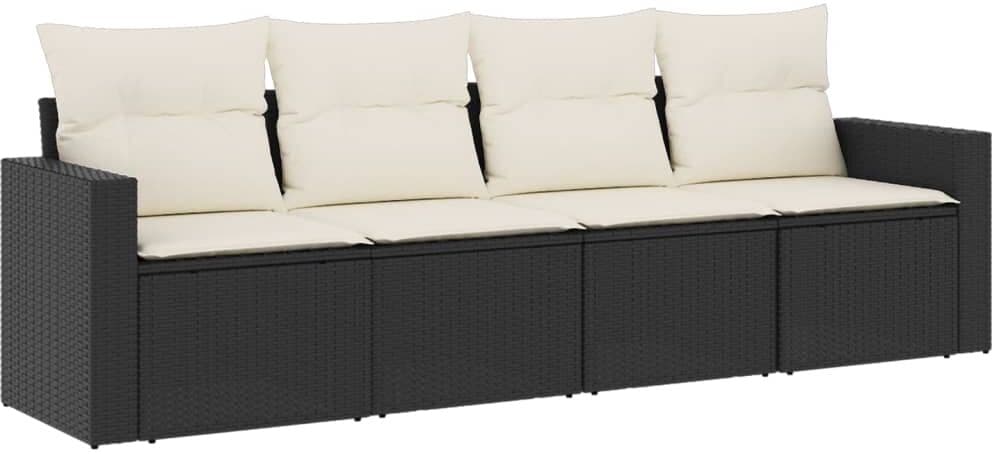 vidaXL Salon de jardin 4 pcs avec coussins noir résine tressée