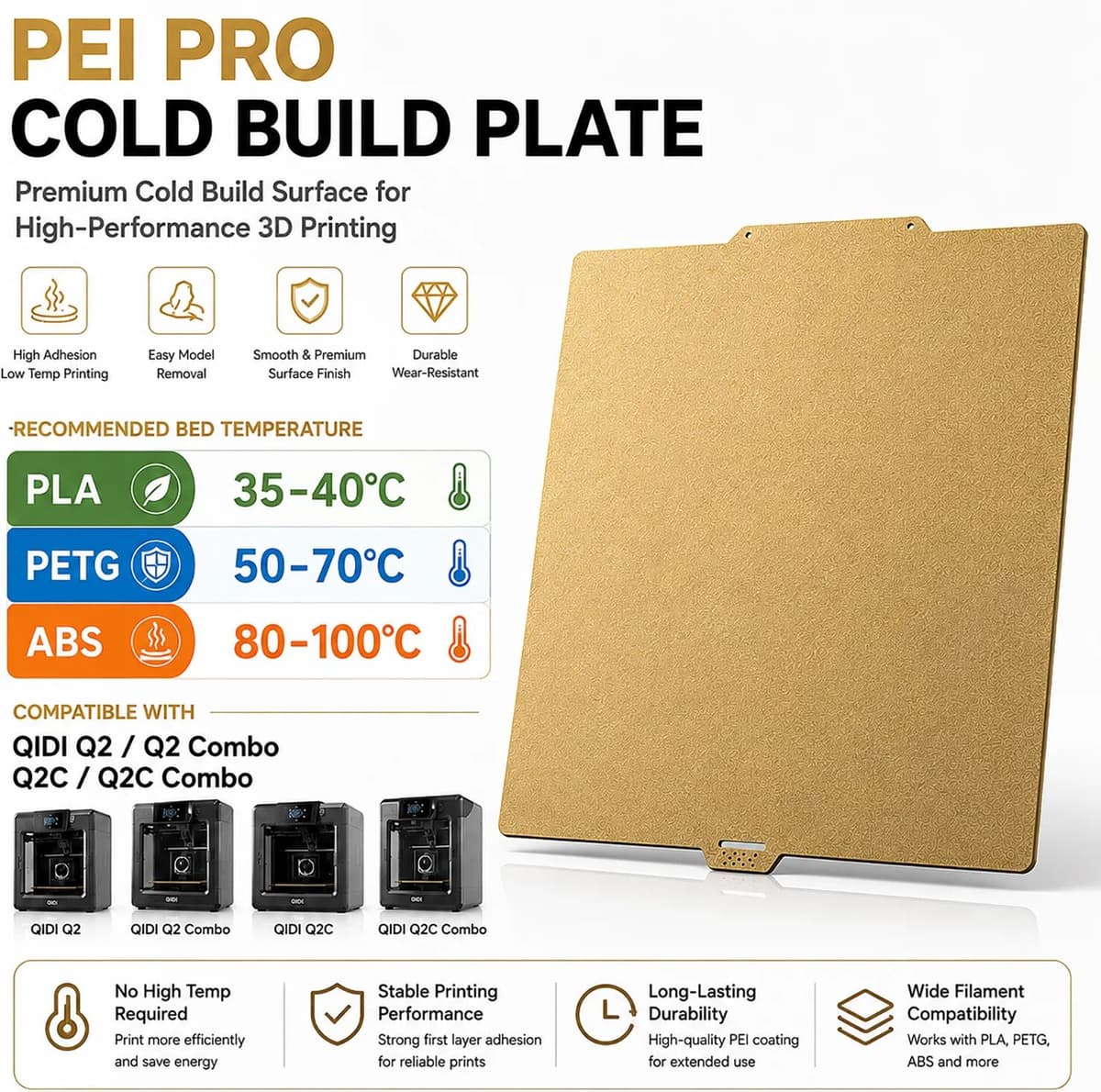 NONE PEI PRO Cold Build Plate For QIDI Q2 Q2 Combo Q2C Combo 280x280mm Ultra Strong Adhesion Double-Sided PEI Cool Plate ABS 3D