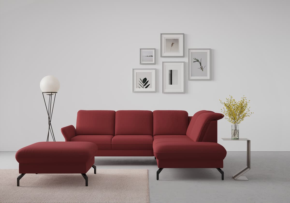 Ecksofa SIT & MORE "Fashion L-Form", rot (bordeaux), B:250cm H:84cm T:207cm, Sofas, Ecksofa, wahlweise mit Kopfteilverstellung und Vorziehsitz, motorisch bordeaux B/H/T: 250cm x 84cm x 207cm, Luxus-Microfaser ALTARA NUBUCK®, Ottomane rechts,mit Kopfteilve