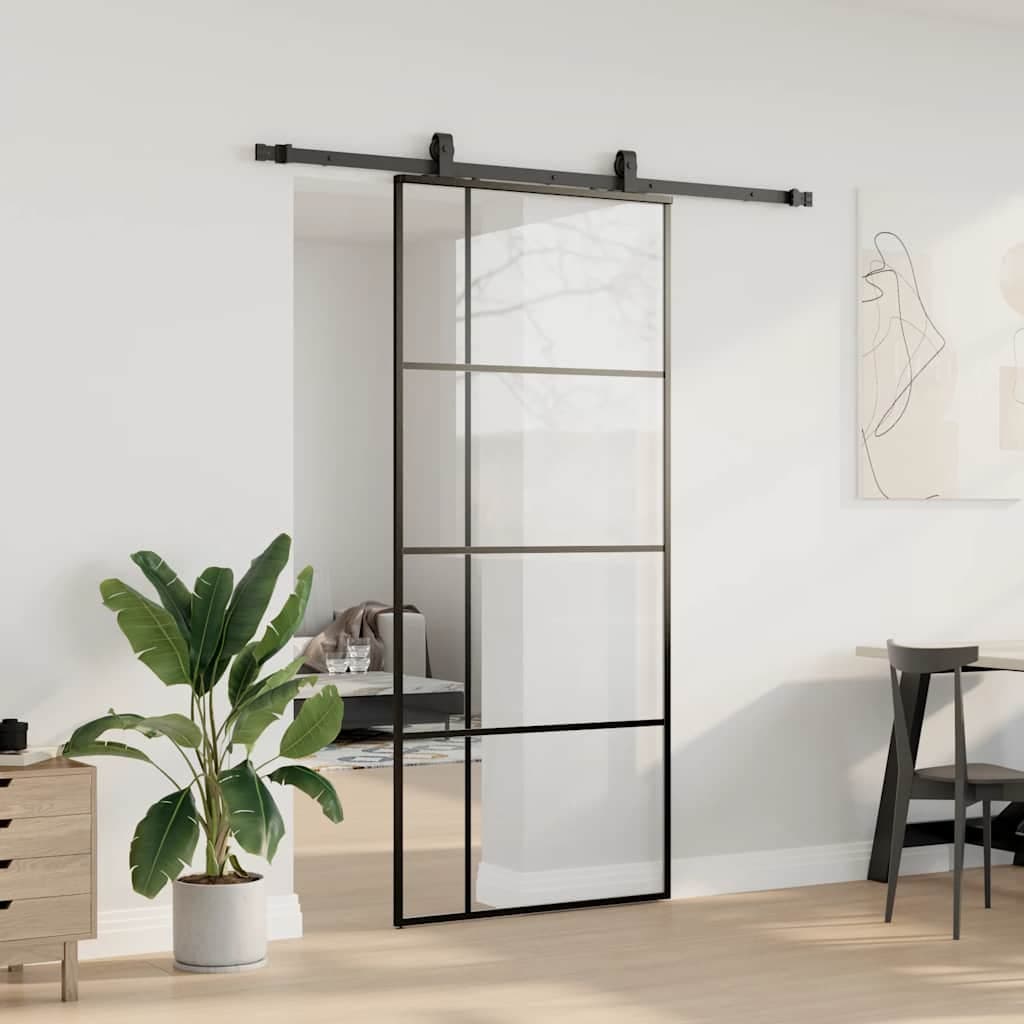 vidaXL Porte coulissante kit de quincaillerie noir 90x205 cm verre ESG
