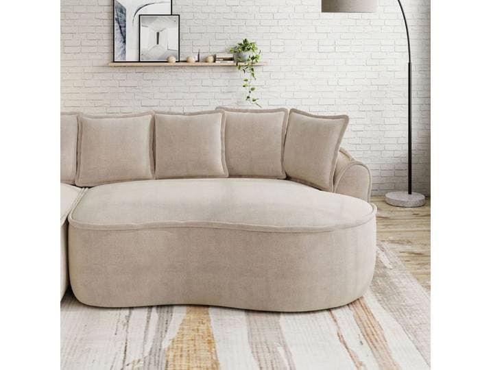 Canapé méridienne droite - SOGEU - Méridienne droite - Tissu chenille taupe clair - Convertible canapé-lit - Assise 32D 122 cm