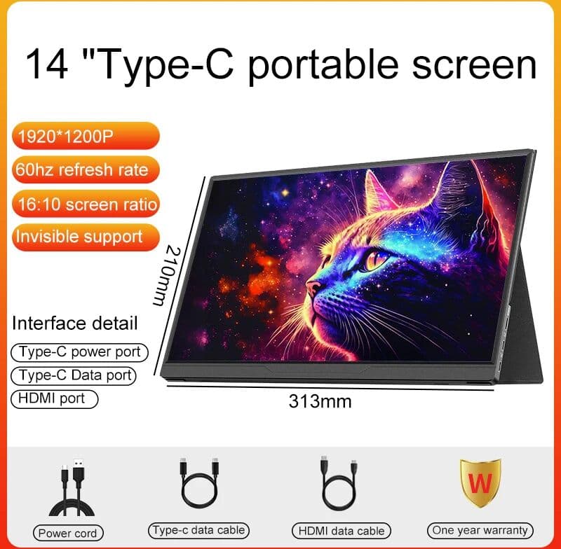 LANLIPU 14 Inch  Portable Monitor 16: 10 IPS HDMI Typec For Laptop XBox PS4/5 Switch Cell Phone Computer Extension Office Display