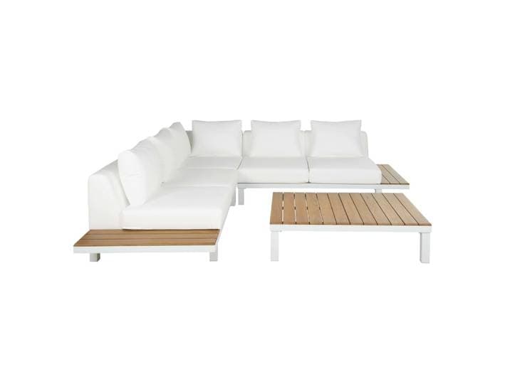 Gartenlounge für 6 Personen mit Kissen aus Kunstleder, weiß