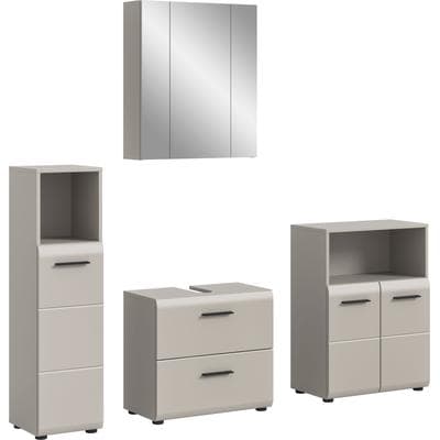 Badmöbel-Set WELLTIME "FLORENZ, 4-teilige Badkombination, hochwertige MDF-Front", beige (kaschmir), B:180cm H:185cm T:30cm, Holzwerkstoff, MDF, Kastenmöbel-Sets, Badmöbel-Set, Bad-Kombination, Bad-Möbel, Badezimmer, Kombination, Kombi