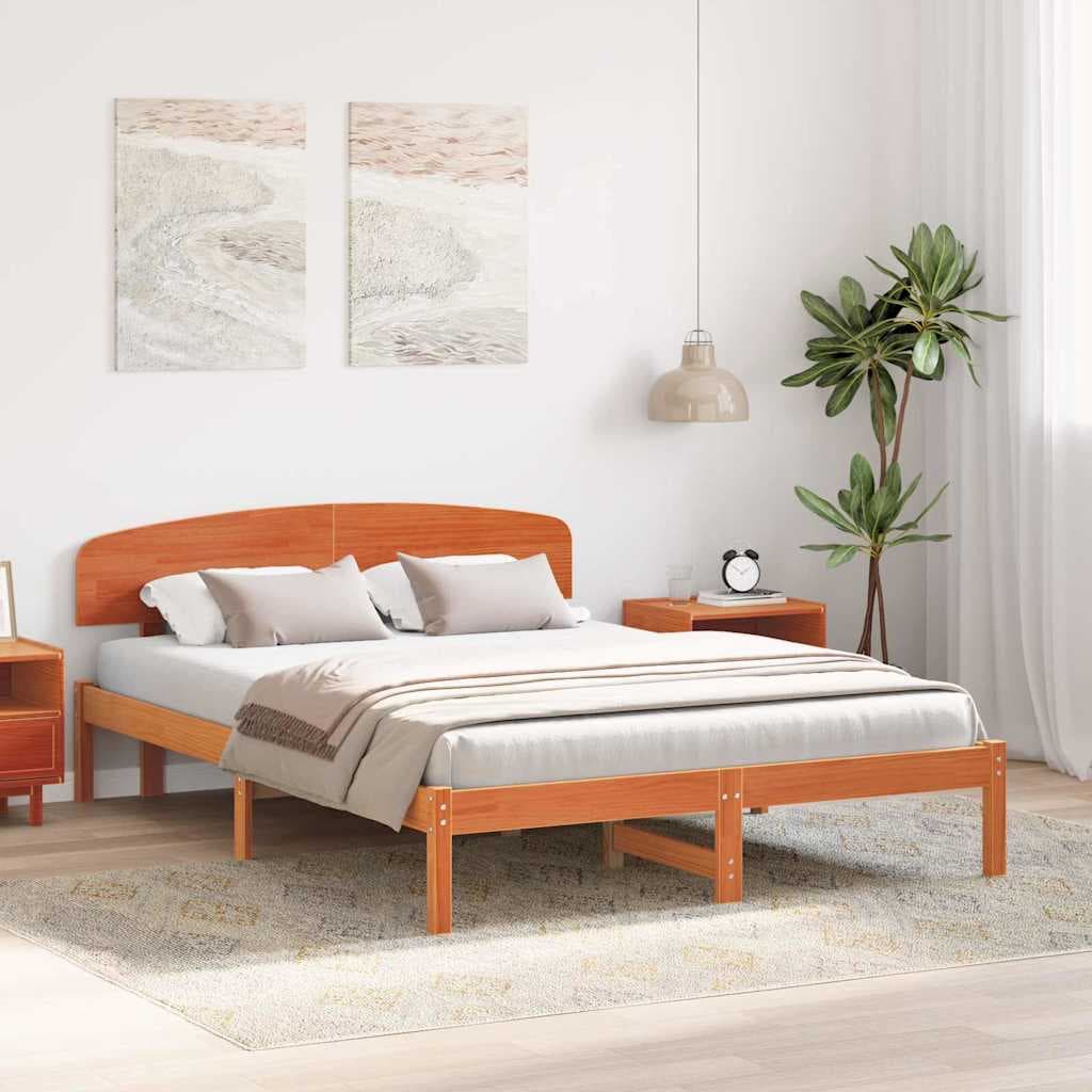 vidaXL Cadre de lit avec tête de lit Brun cire 140 x 200 cm Pin massif