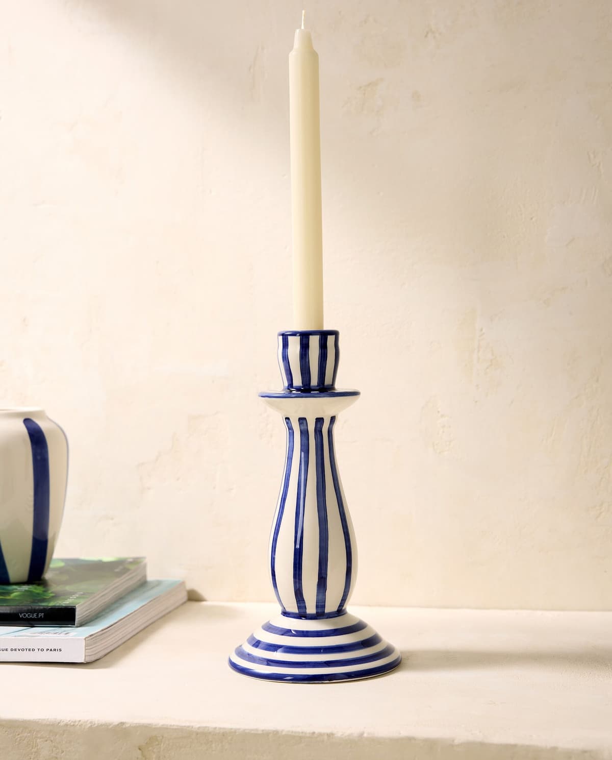 El Corte Inglés Candelabro de cerámica Stripes. Azul
