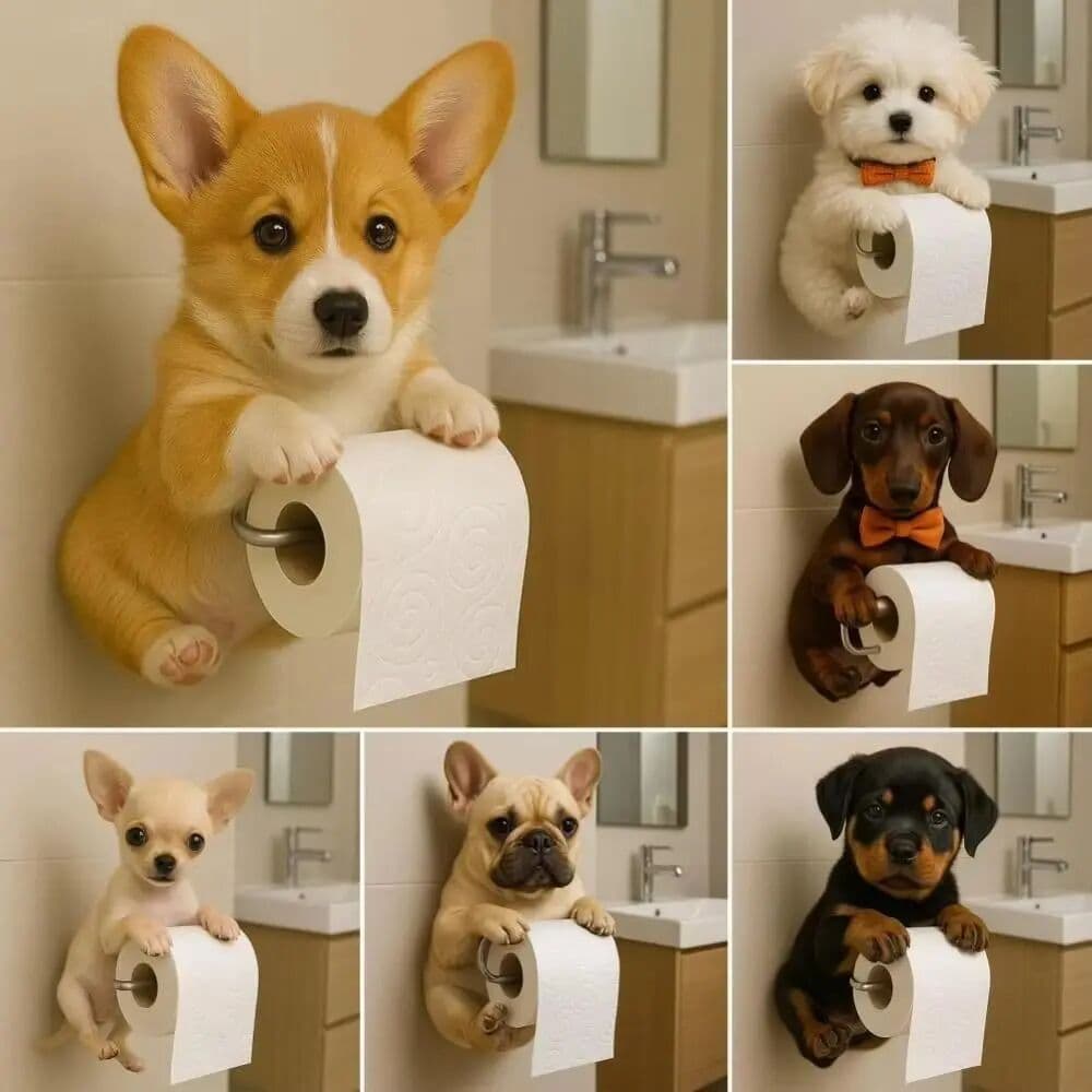 NONE Resin Dog Toilet Paper Holder Cute Animal Design Wall Mounted Bathroom Paper Towel Dispenser Storage Dispenser Functional Decor