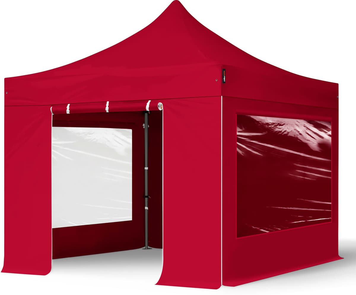 TOOLPORT 3x3m, stål, easy-up-pavillon, 4 sidedele, rød - (600033)