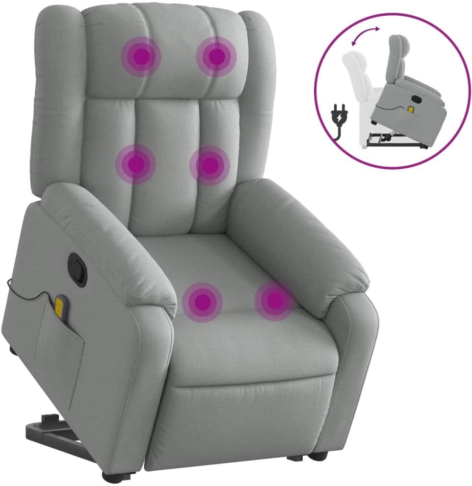 vidaXL Fauteuil de massage inclinable Gris clair Tissu