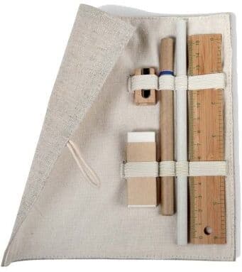 ECOSET Set Penna e Matita in Astuccio Juta e Cotone Naturale Personalizzate o neutre