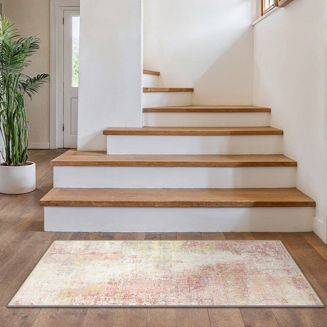 Latitude Vive Abstract Washable Area Rug Pink/Yellow/Beige Rectangle 200 x 290 cm
