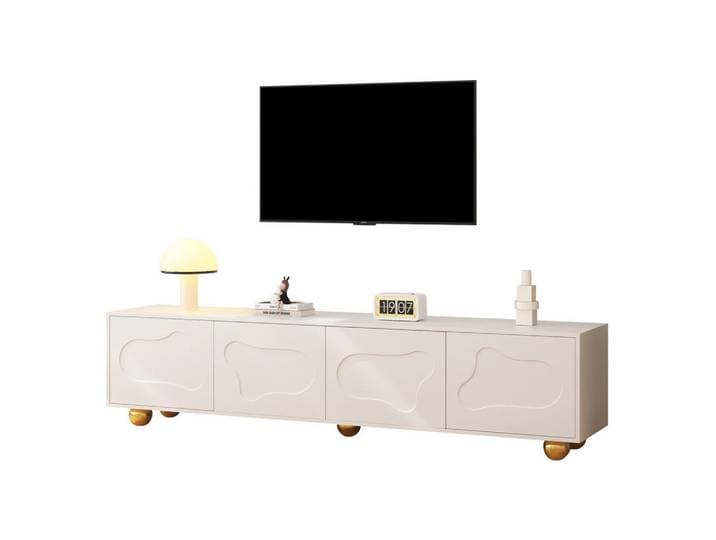 Okwish Tv-Schrank 180/40/45 cm weiß Spanplatte mit 2 Schränken und Wolkenform, Weiß, 180x45x40 cm, Wohnzimmer, TV Möbel, Lowboards, Lowboards stehend