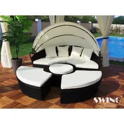 Swing&Harmonie LED - Sonneninsel Rattan Lounge Polyrattan Sitzgruppe Liege Insel inkl. Abdeckcover  - versch. Ausführungen