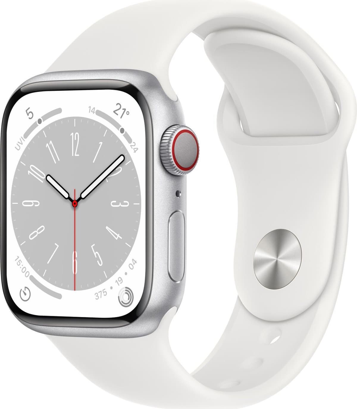 Apple Watch Series 8 Aluminium 41 mm (2022)   GPS + Cellular   Silver   Sportband Vit M/L