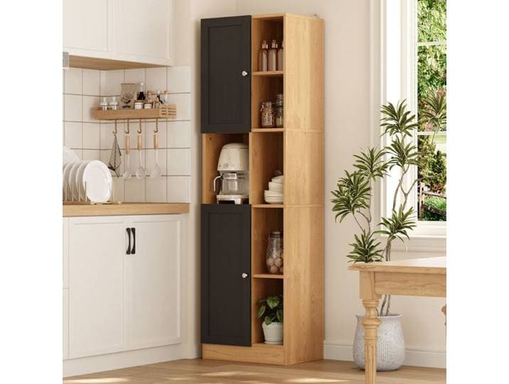 Meuble d'angle cuisine 50x35 5x170 cm avec 6 étagères 2 portes tablettes réglables MDF anthracite effet chêne