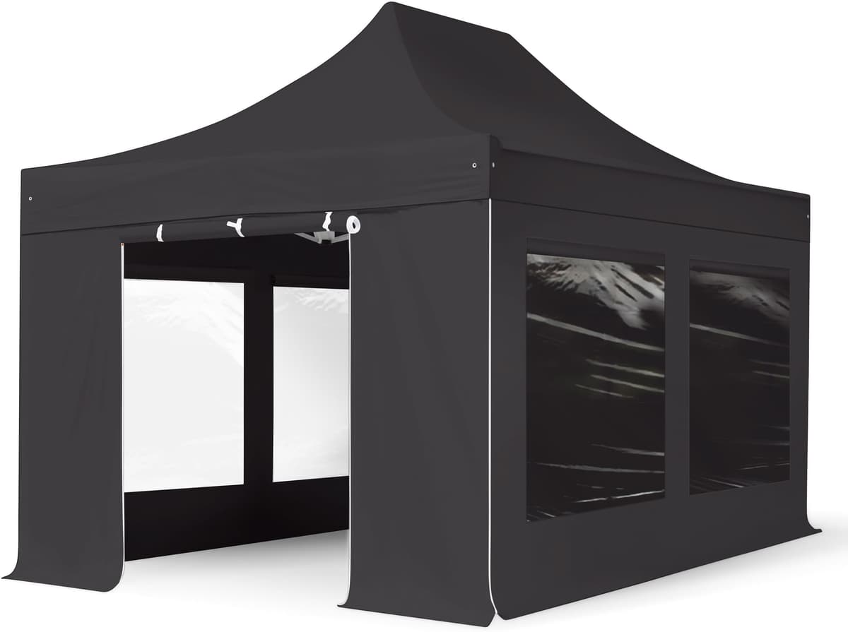 TOOLPORT 3x4,5m Teräs pop-up teltta, sis. 4 sivuseinää, musta - (600043)
