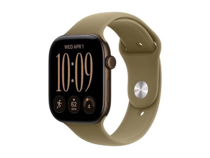 Apple Watch Series 12 GPS 46 mm Boîtier en aluminium bronze foncé avec bracelet sport olive - S/M