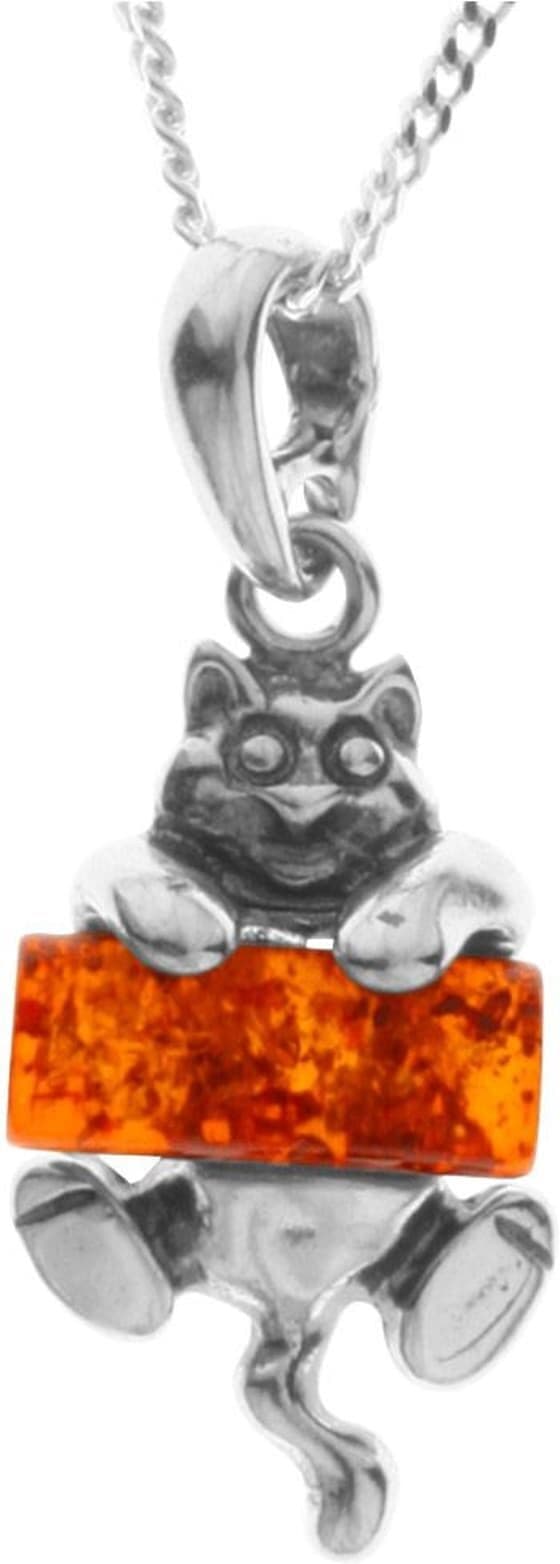 Kette mit Anhänger OSTSEE-SCHMUCK "- Katze - Silber 925/000 - Bernstein" Gr. 45, silber (silber 925, silberfarben, weiß), Schmuck_Sets, Damen, 45, Silber 925 (Sterlingsilber)