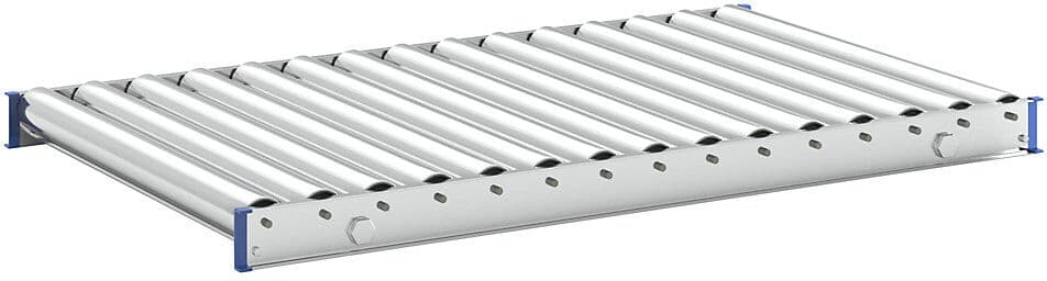 Leicht-Rollenbahn, Stahlrahmen mit Stahlrollen verzinkt, Bahnbreite 600 mm, Achsabstand 100 mm, Länge 1 m Gura