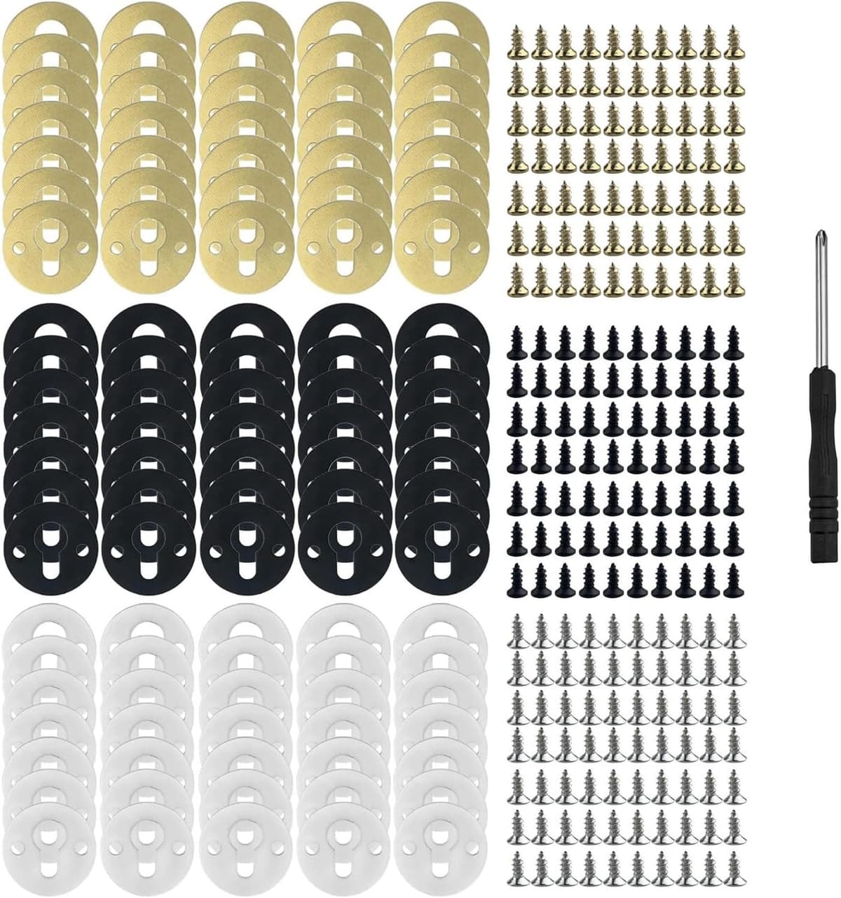 105 Stuks Metalen Ronde Sleutelgat Hangers met Schroeven en Schroevendraaier voor Fotolijsten en Wanddecoraties